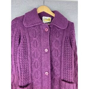 Vintage Palena Mohair Wool Purple Cable Knit Duster Cardigan Sweater Coat Sz 10